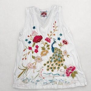 Johnny Was Celina White Floral Embroidered Top S Small
